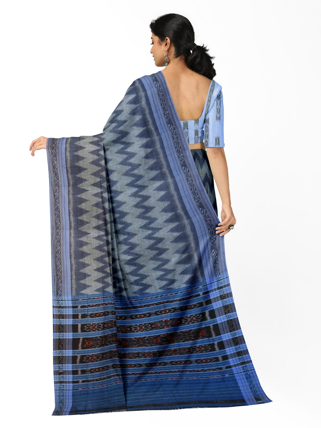 Grey Odisha Ikat saree  with cotton ikat blouse piece