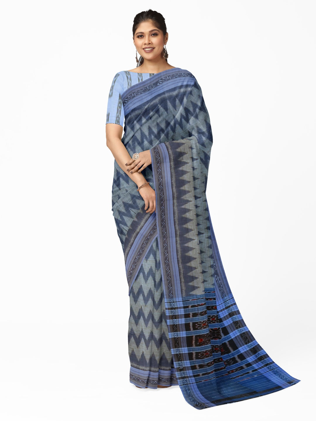 Grey Odisha Ikat saree  with cotton ikat blouse piece
