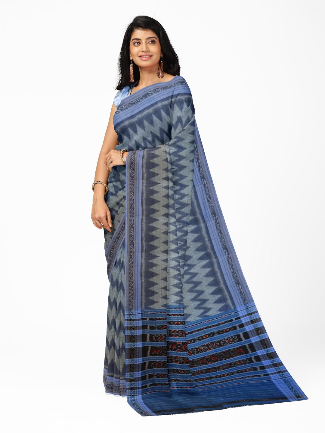 Grey Odisha Ikat saree  with cotton ikat blouse piece