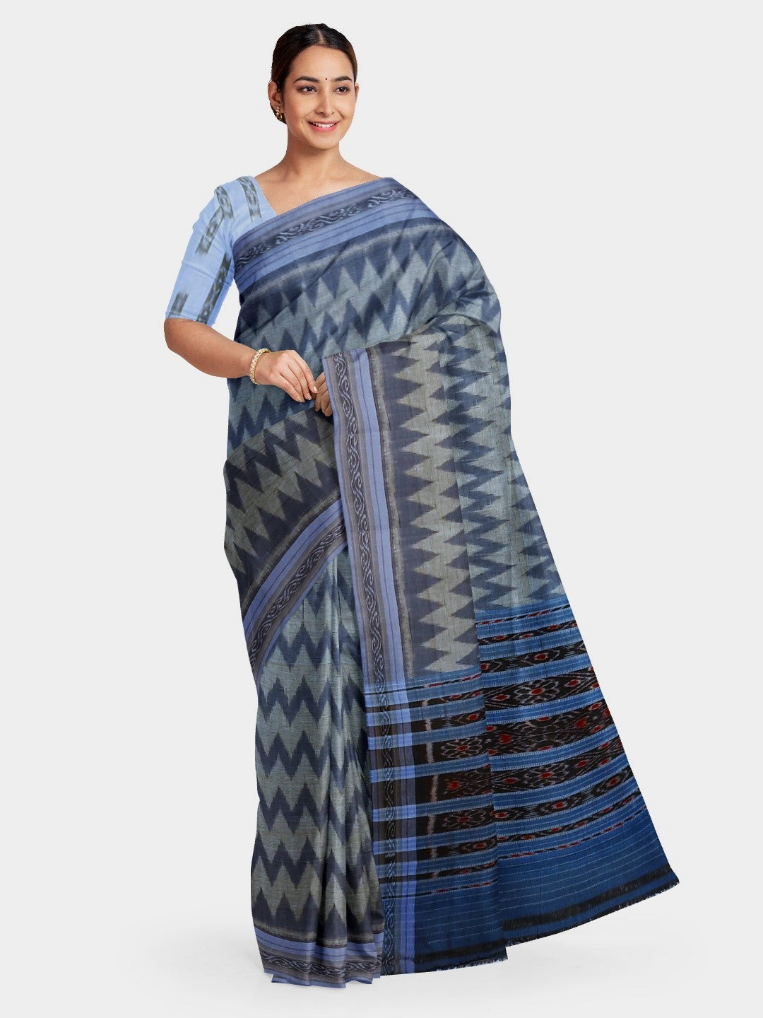 Grey Odisha Ikat saree  with cotton ikat blouse piece
