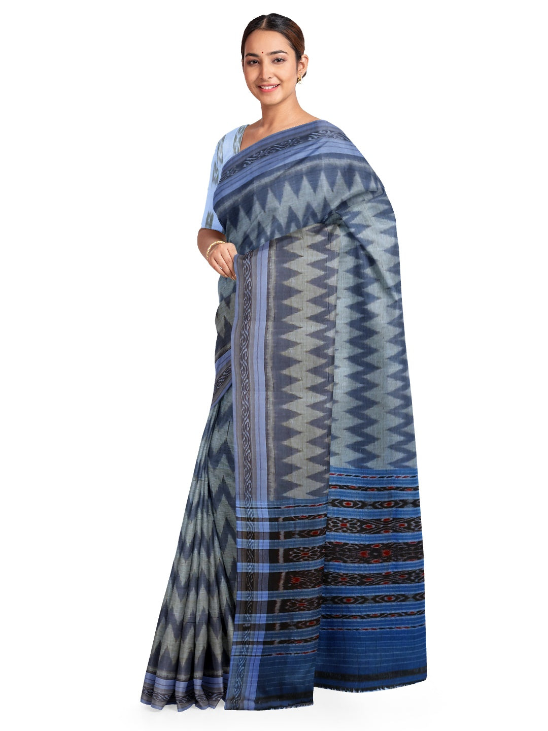 Grey Odisha Ikat saree  with cotton ikat blouse piece