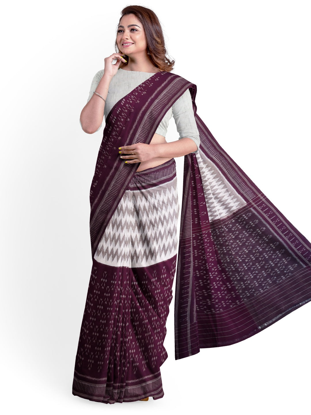 DarkPurple  Odisha Ikat saree  with cotton ikat blouse piece