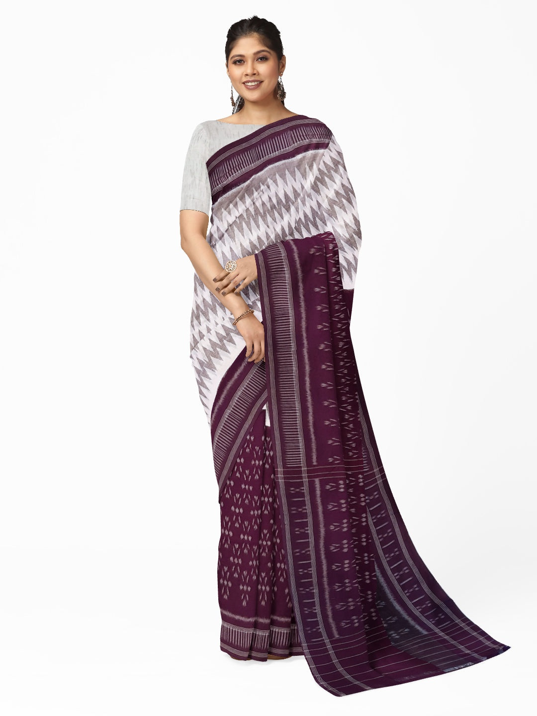 DarkPurple  Odisha Ikat saree  with cotton ikat blouse piece