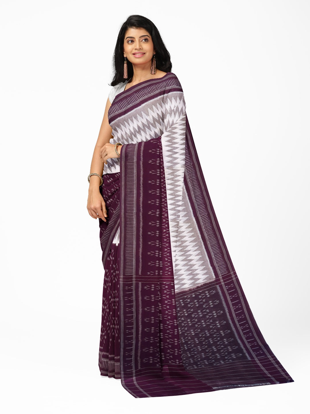 DarkPurple  Odisha Ikat saree  with cotton ikat blouse piece