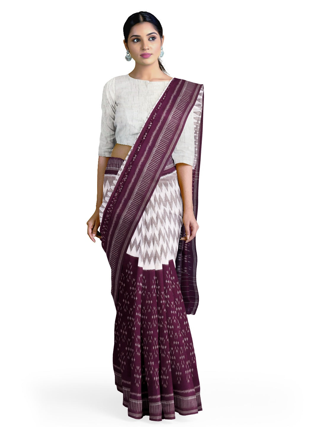 DarkPurple  Odisha Ikat saree  with cotton ikat blouse piece