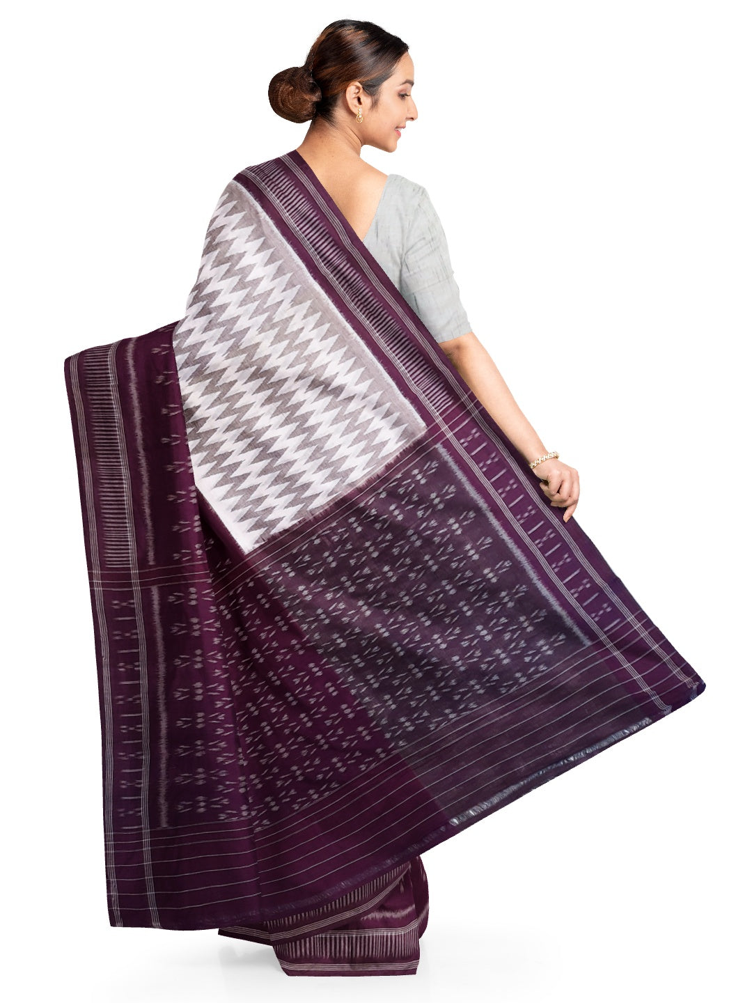 DarkPurple  Odisha Ikat saree  with cotton ikat blouse piece