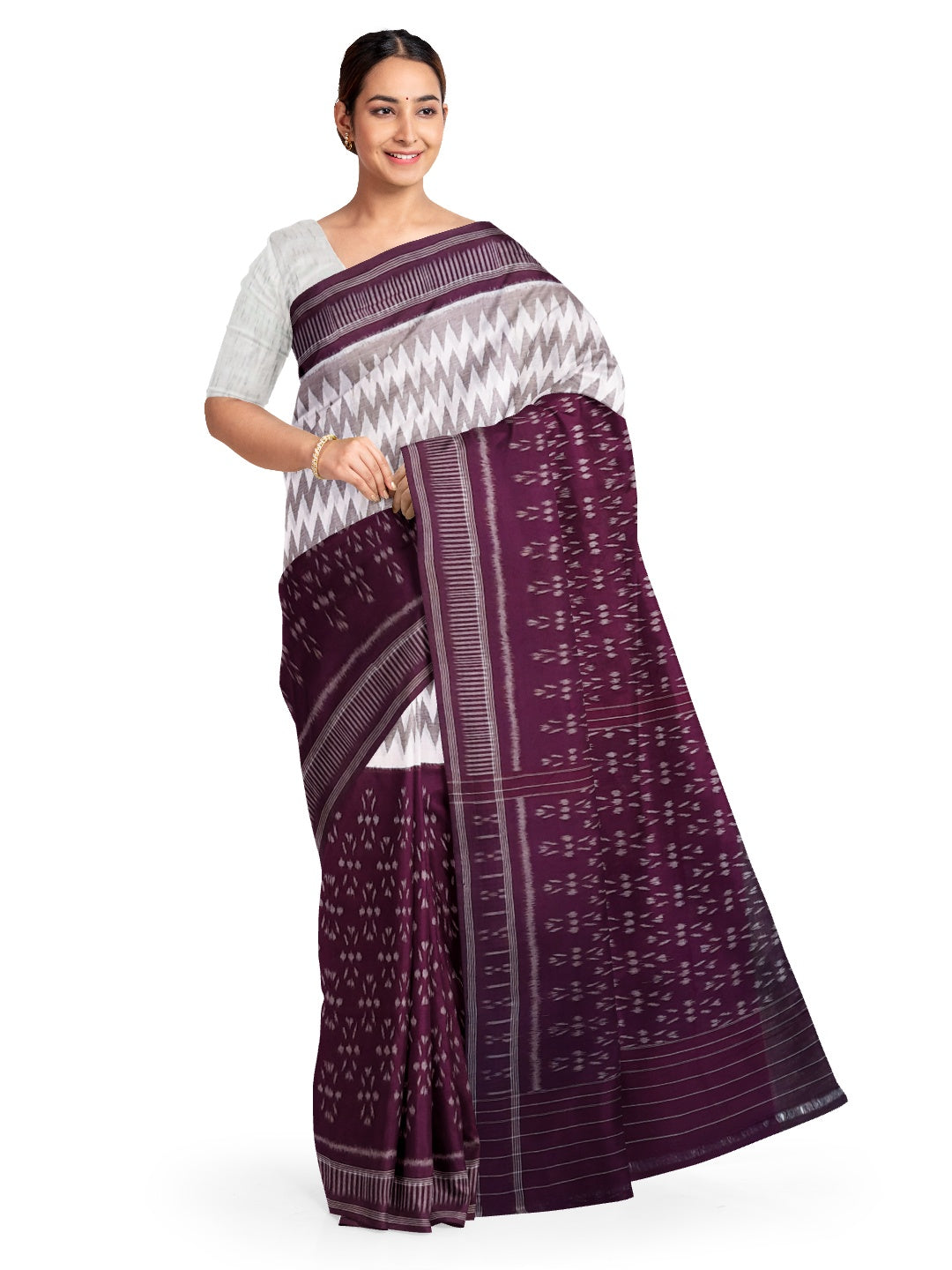 DarkPurple  Odisha Ikat saree  with cotton ikat blouse piece