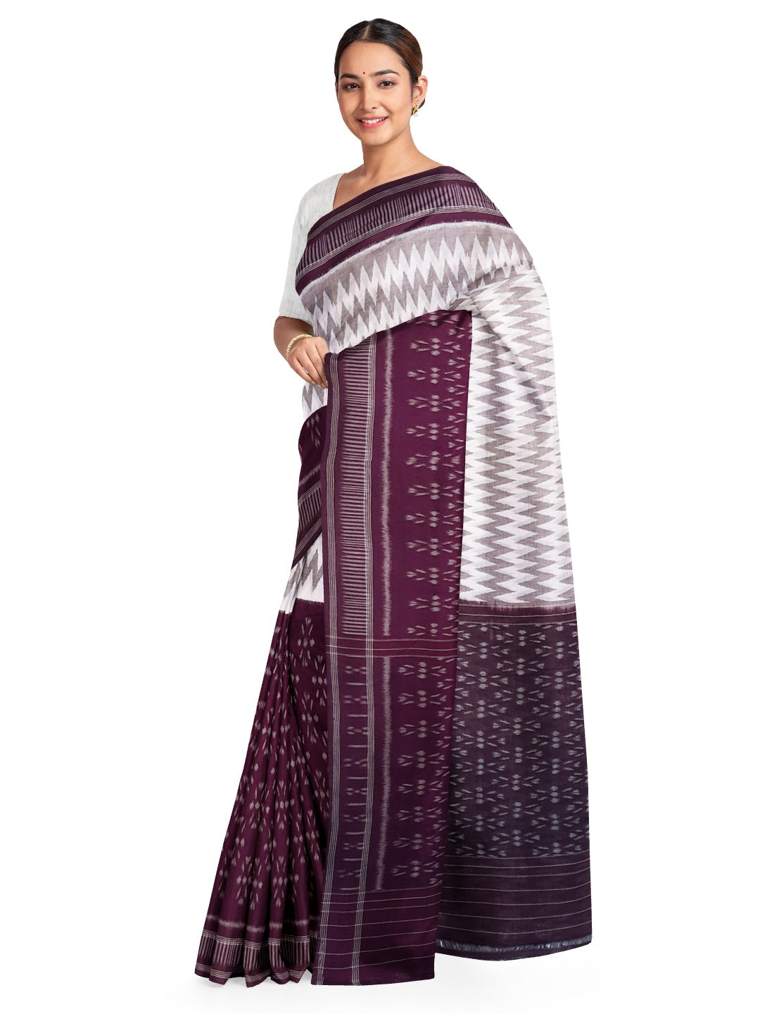 DarkPurple  Odisha Ikat saree  with cotton ikat blouse piece