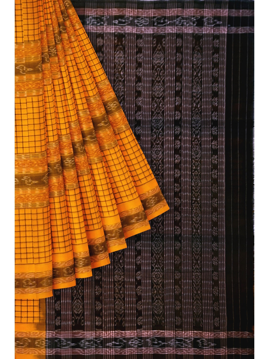 Yellow Sambalpuri Sachipar Cotton Saree with cotton ikat blouse piece
