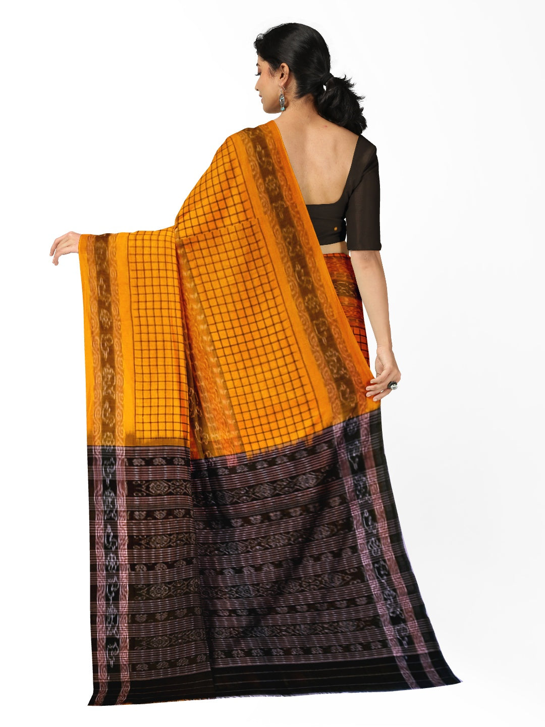 Yellow Sambalpuri Sachipar Cotton Saree with cotton ikat blouse piece