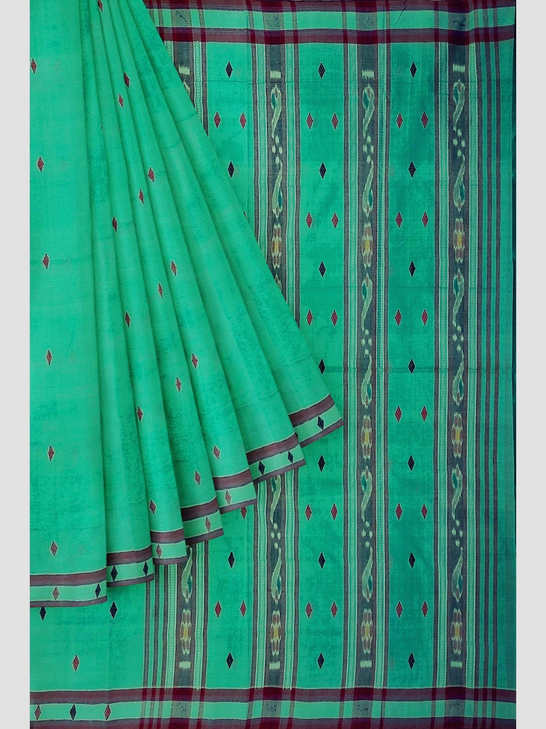 Green  Cotton Odisha Ikat saree with mix match blouse piece