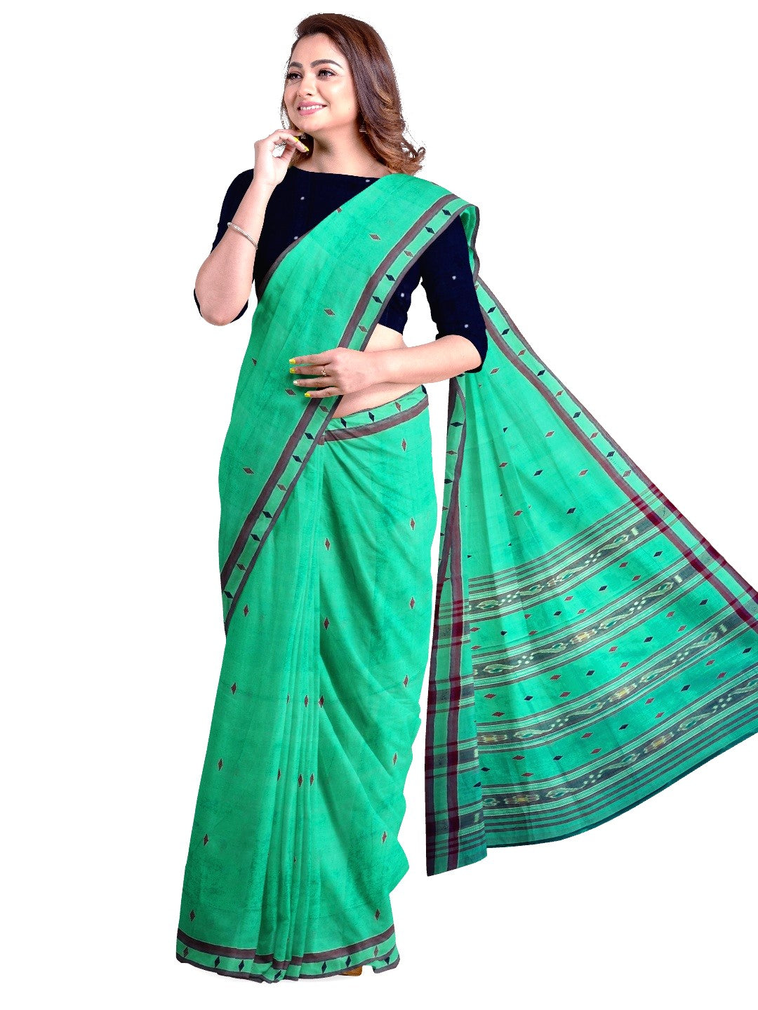 Green  Cotton Odisha Ikat saree with mix match blouse piece