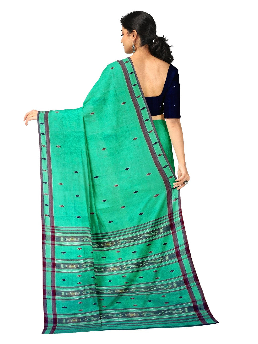 Green  Cotton Odisha Ikat saree with mix match blouse piece