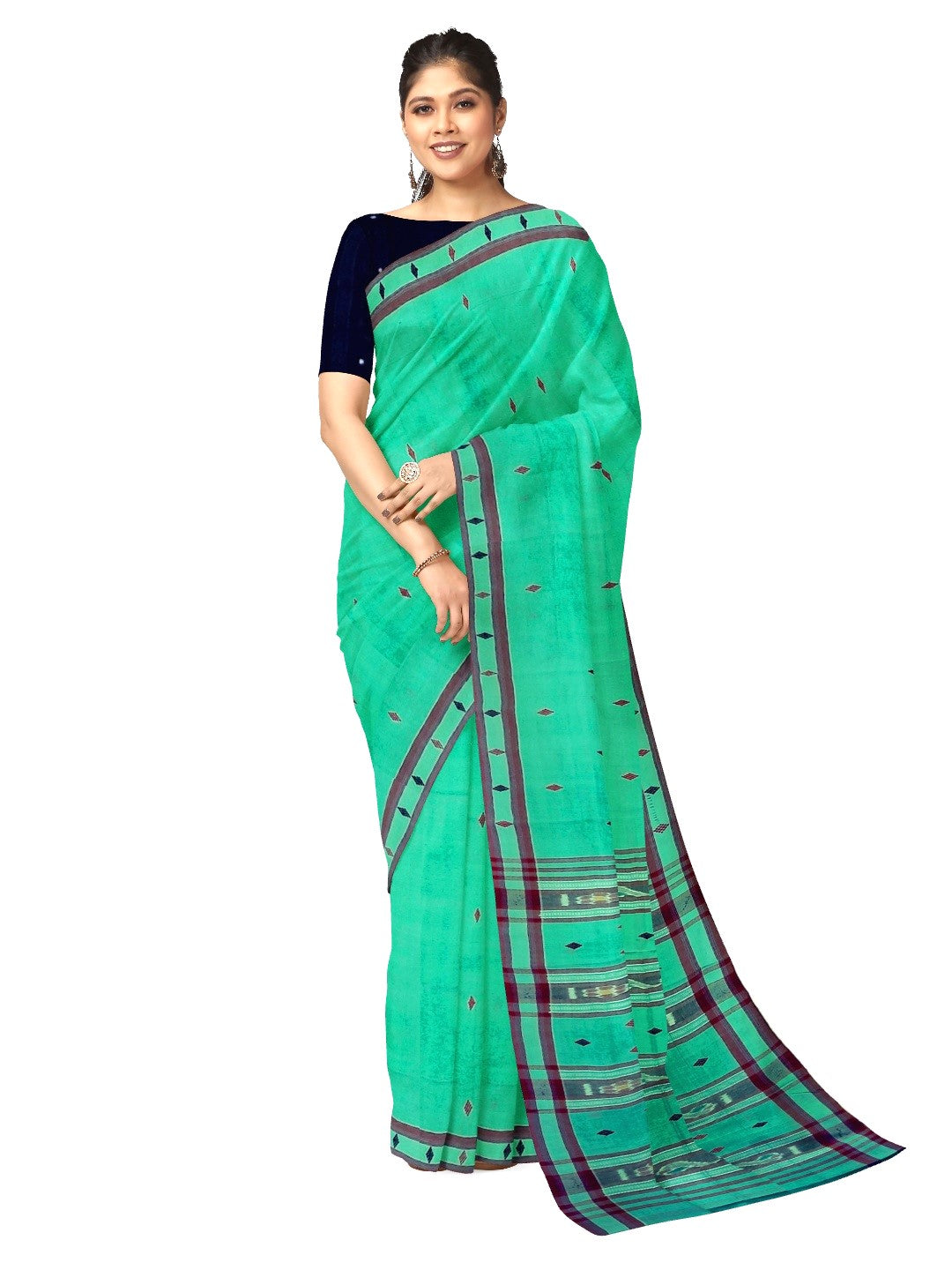 Green  Cotton Odisha Ikat saree with mix match blouse piece