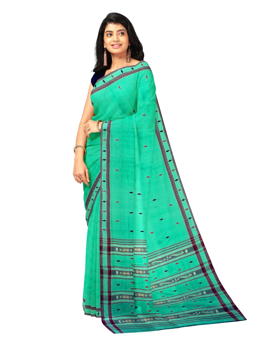 Green  Cotton Odisha Ikat saree with mix match blouse piece