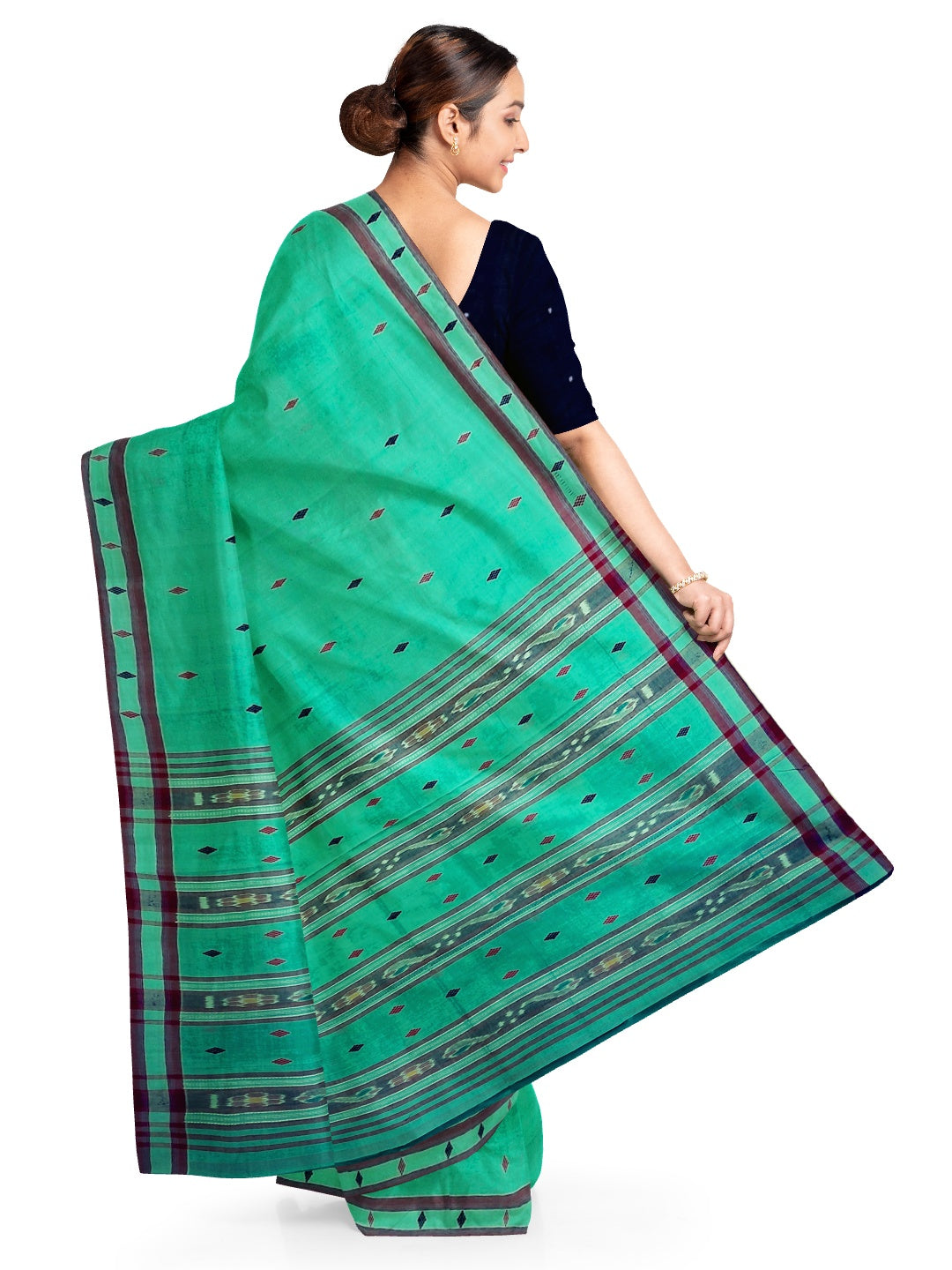 Green  Cotton Odisha Ikat saree with mix match blouse piece