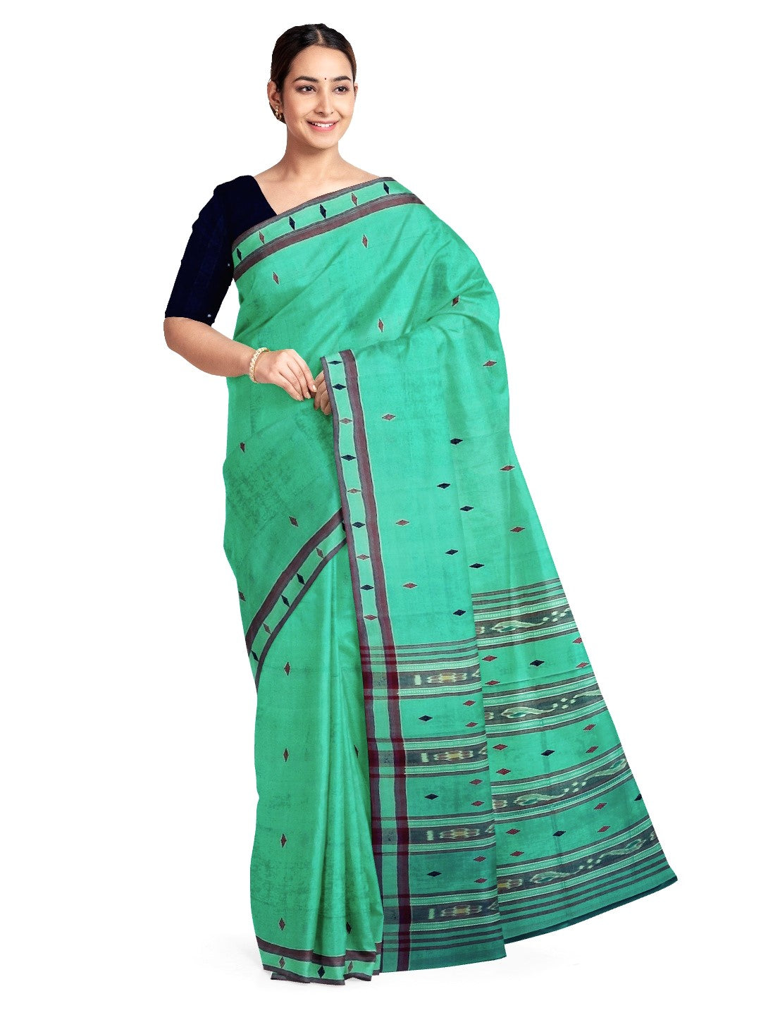 Green  Cotton Odisha Ikat saree with mix match blouse piece