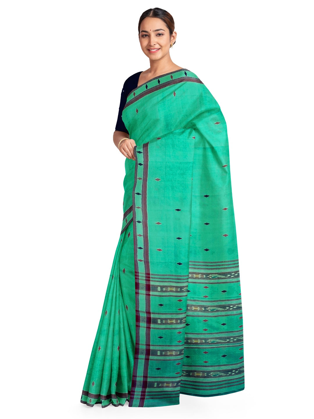 Green  Cotton Odisha Ikat saree with mix match blouse piece