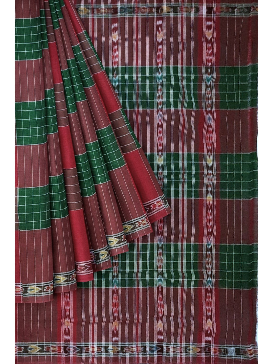 Maroon checkered body Cotton Odisha Ikat saree with mix match blouse piece
