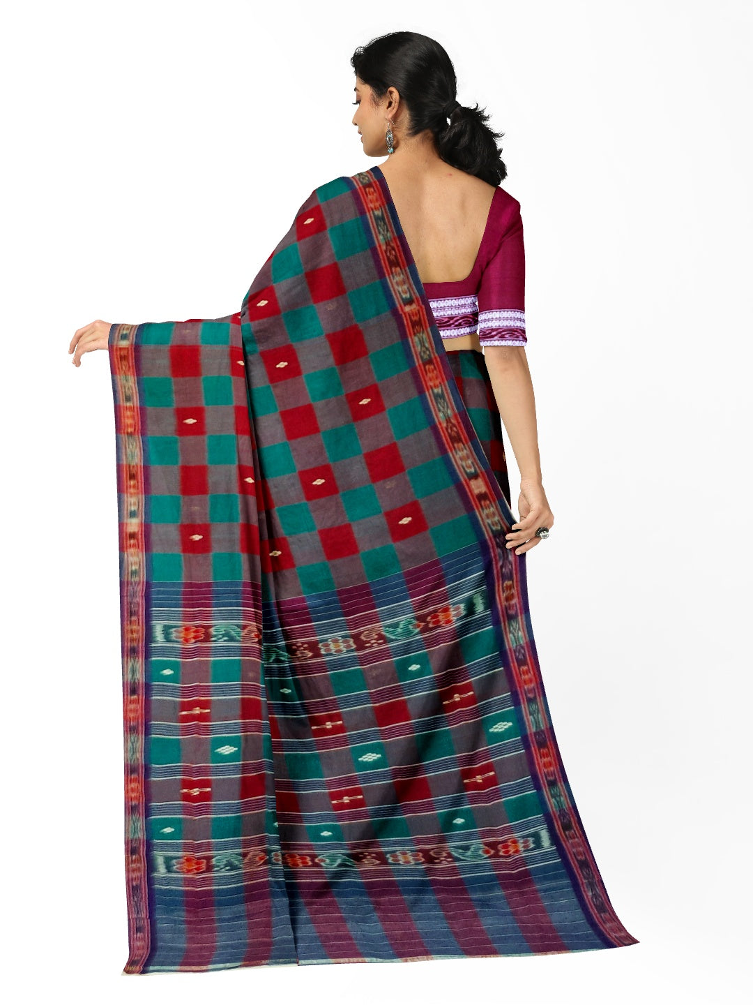 Checkered body Cotton Odisha Ikat saree with mix match blouse piece