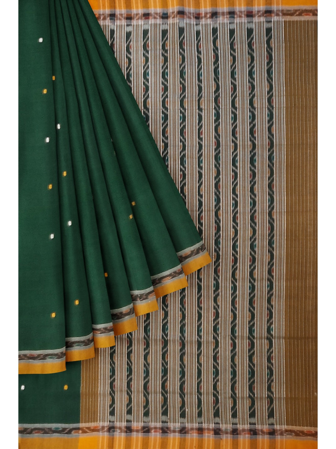 Green body Cotton Odisha Ikat saree with mix match blouse piece