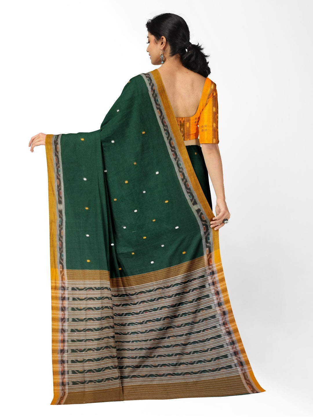 Green body Cotton Odisha Ikat saree with mix match blouse piece