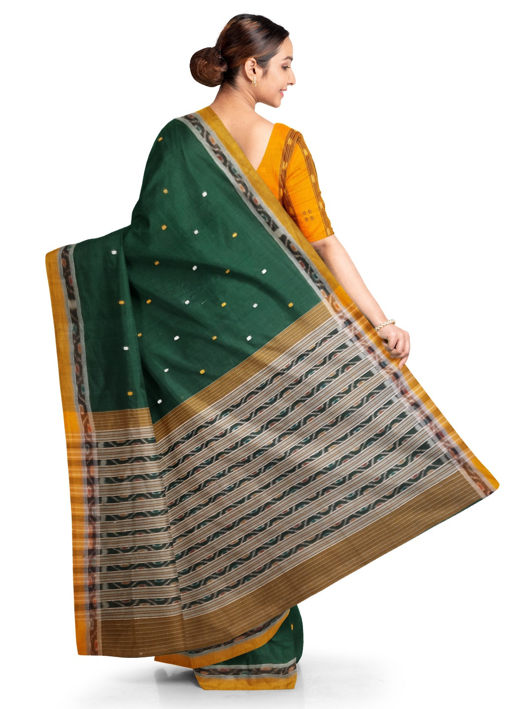 Green body Cotton Odisha Ikat saree with mix match blouse piece