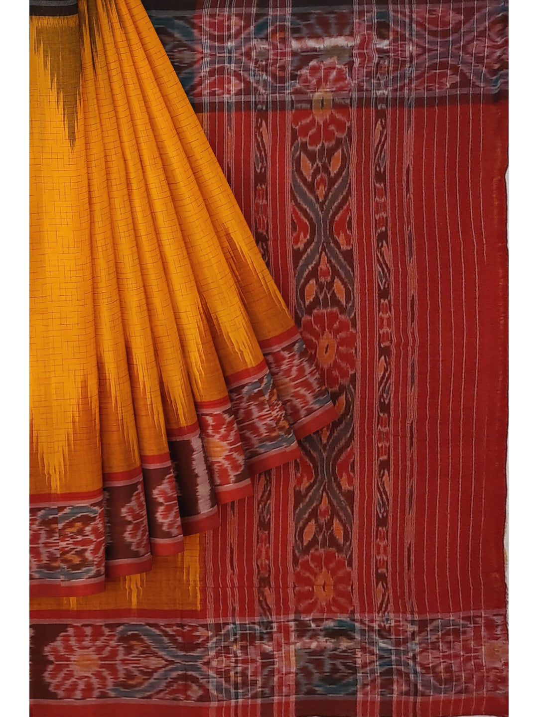 Yellow Gangajamuna border Cotton Odisha Ikat saree with mix match cotton ikat blouse