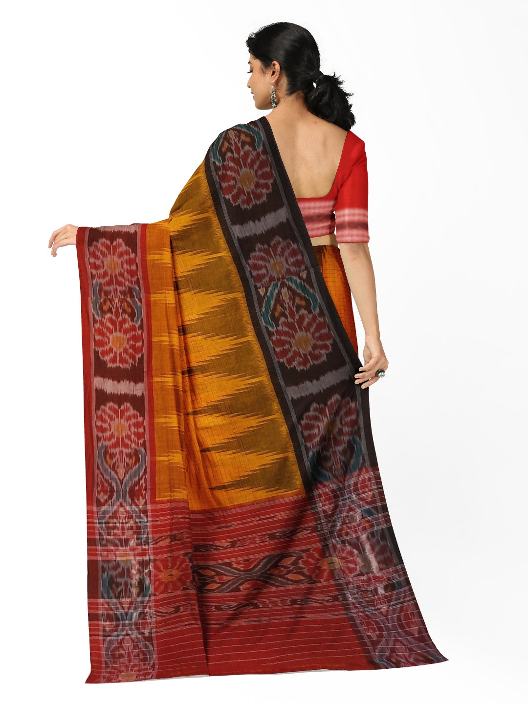 Yellow Gangajamuna border Cotton Odisha Ikat saree with mix match cotton ikat blouse