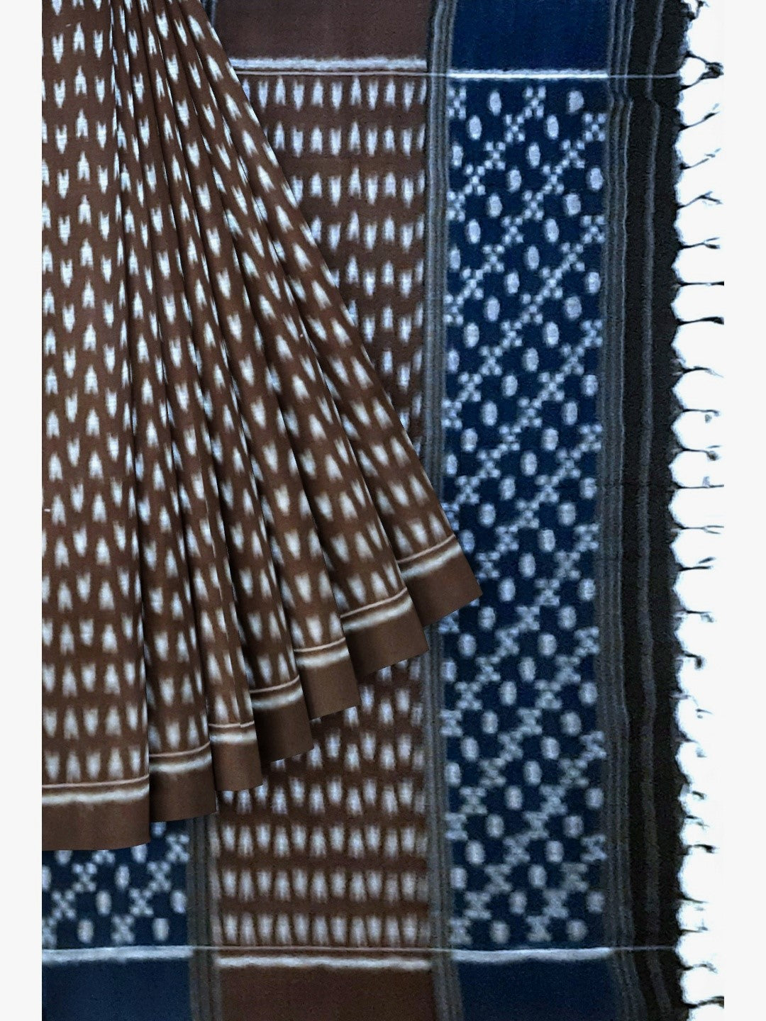 Brown Cotton Odisha Ikat saree with mix match cotton ikat blouse piece