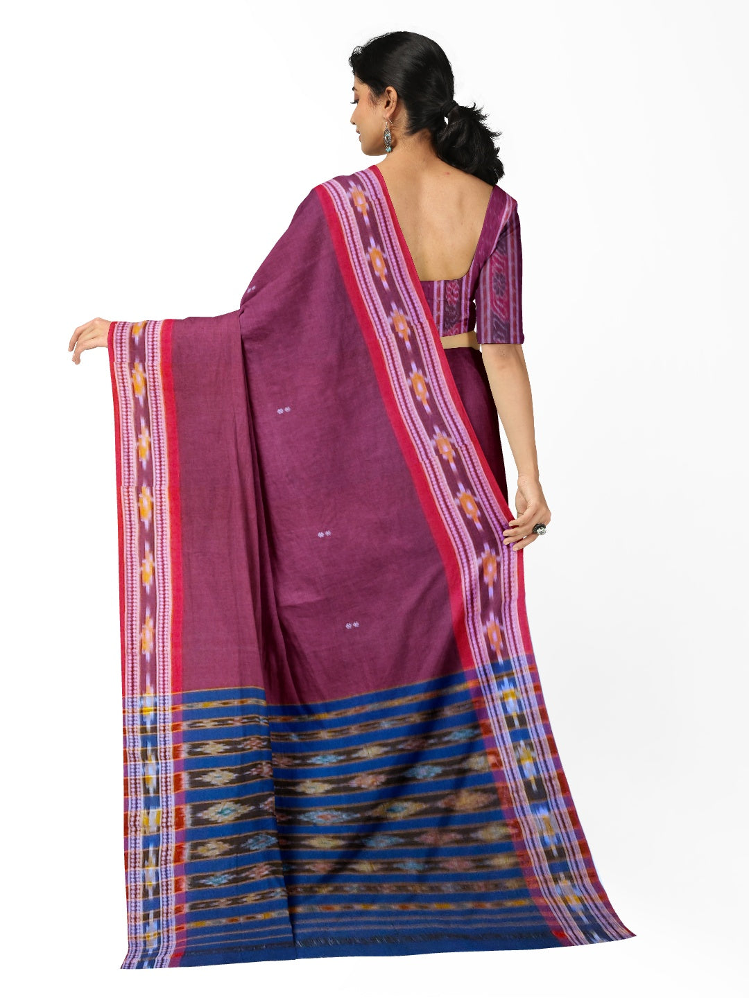 Maroon Cotton Odisha Ikat saree  with mix match cotton ikat blouse