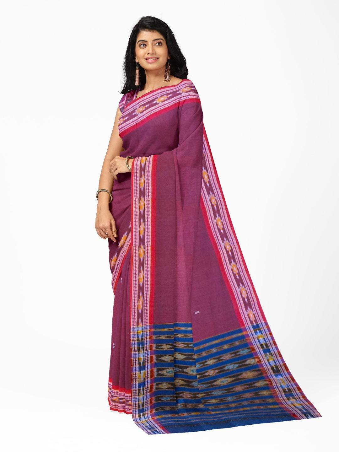 Maroon Cotton Odisha Ikat saree  with mix match cotton ikat blouse