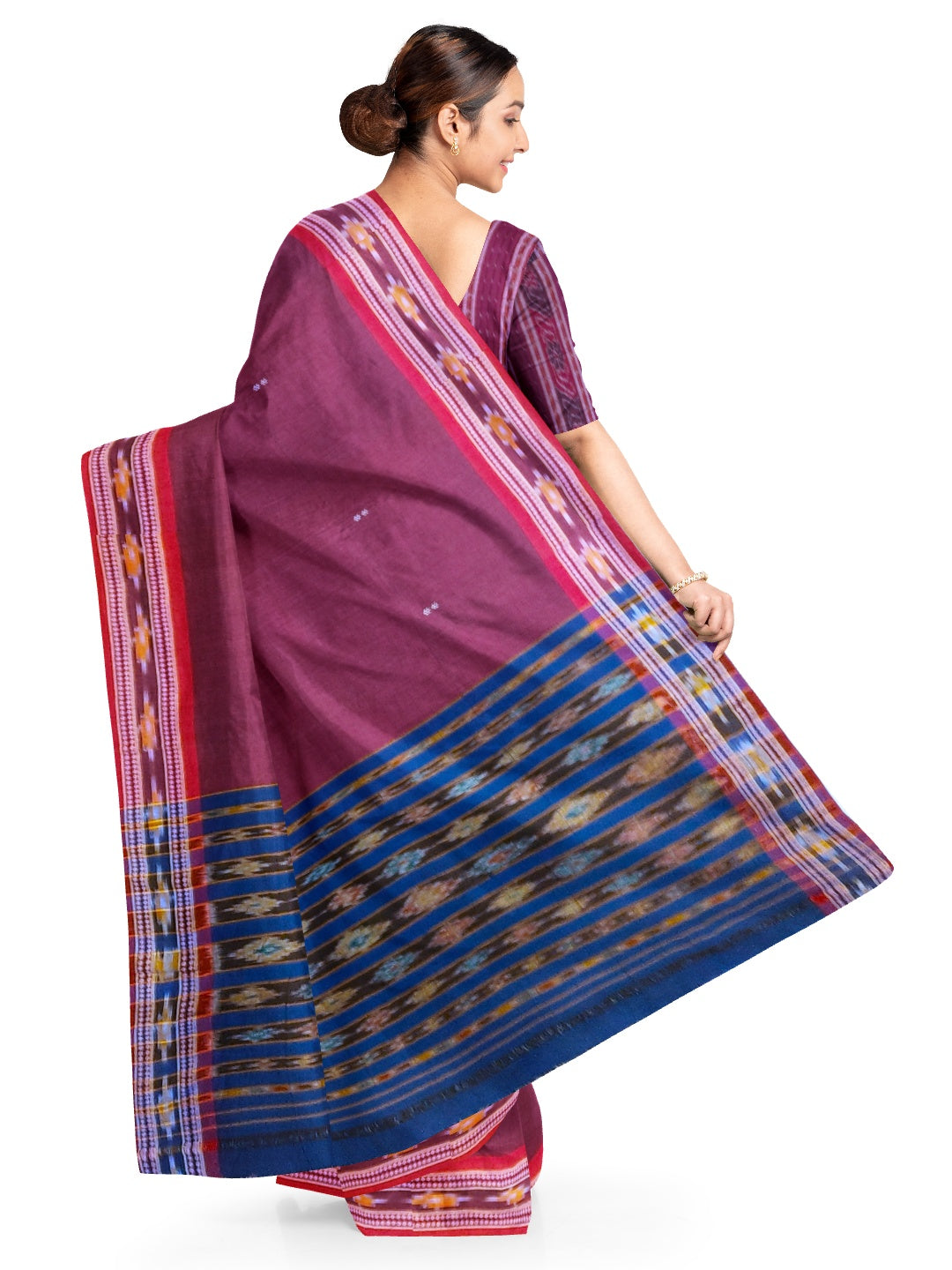 Maroon Cotton Odisha Ikat saree  with mix match cotton ikat blouse