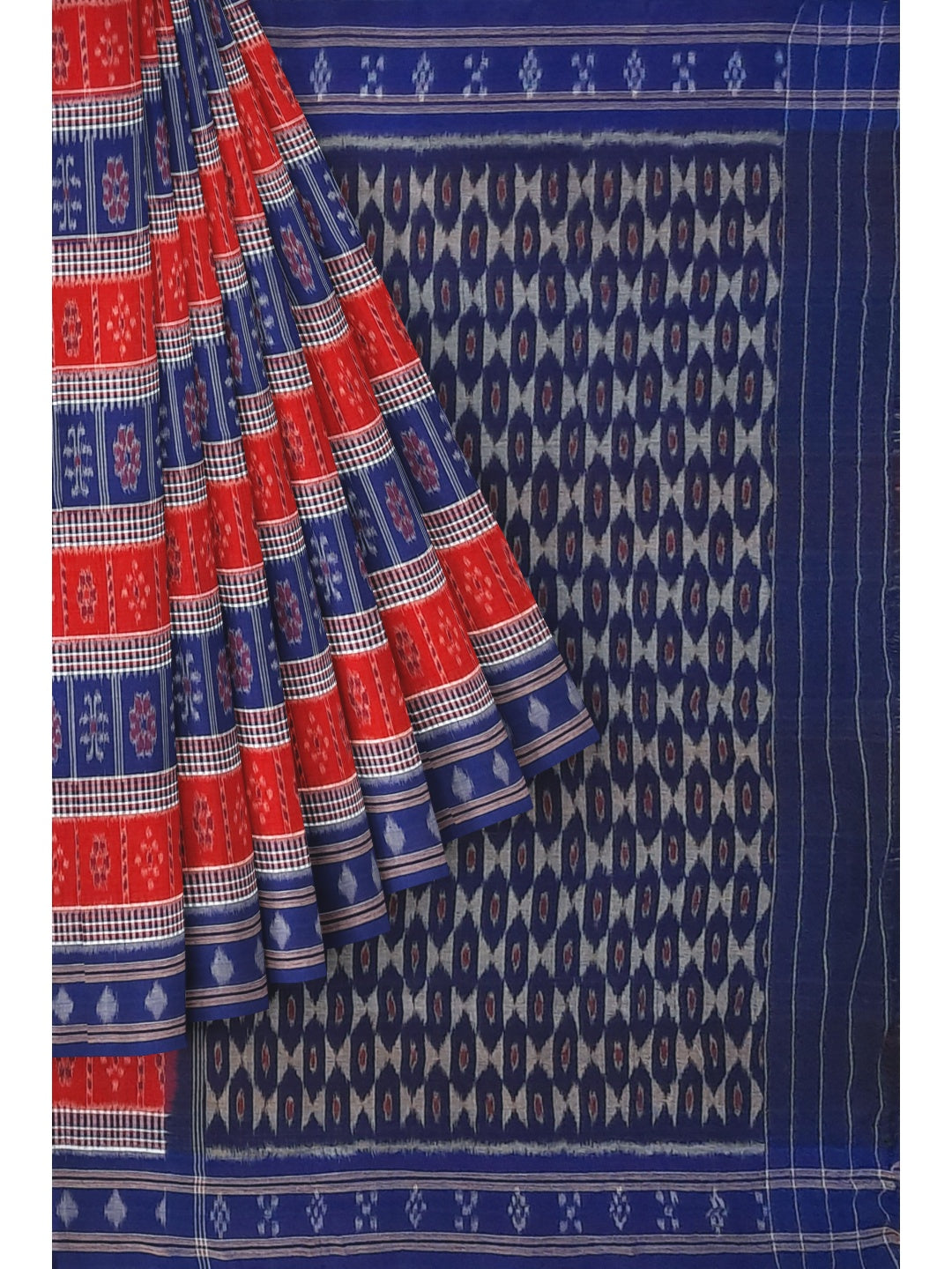 Blue Cotton Odisha Ikat saree with mix match cotton ikat blouse piece
