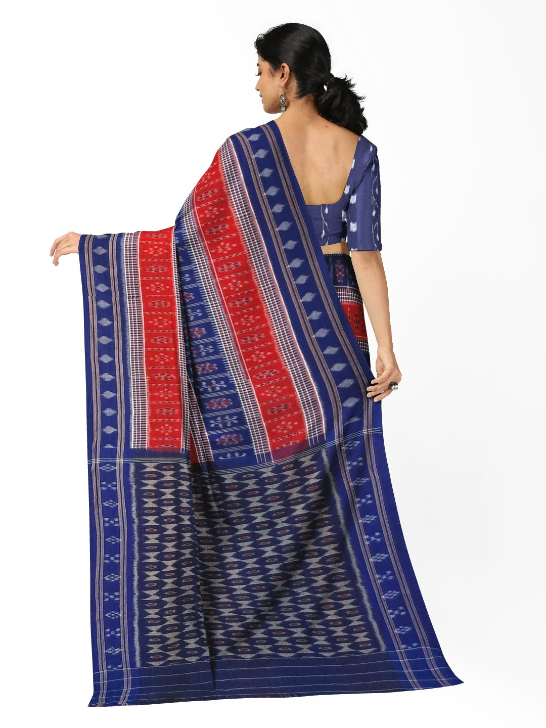 Blue Cotton Odisha Ikat saree with mix match cotton ikat blouse piece