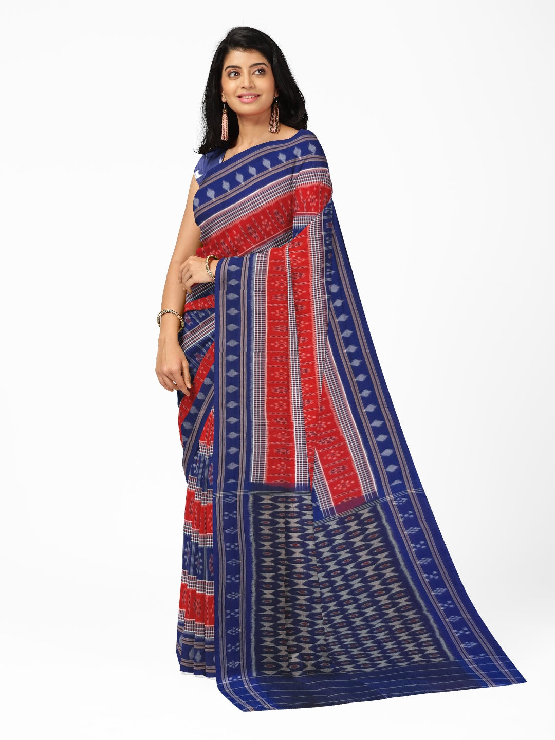 Blue Cotton Odisha Ikat saree with mix match cotton ikat blouse piece