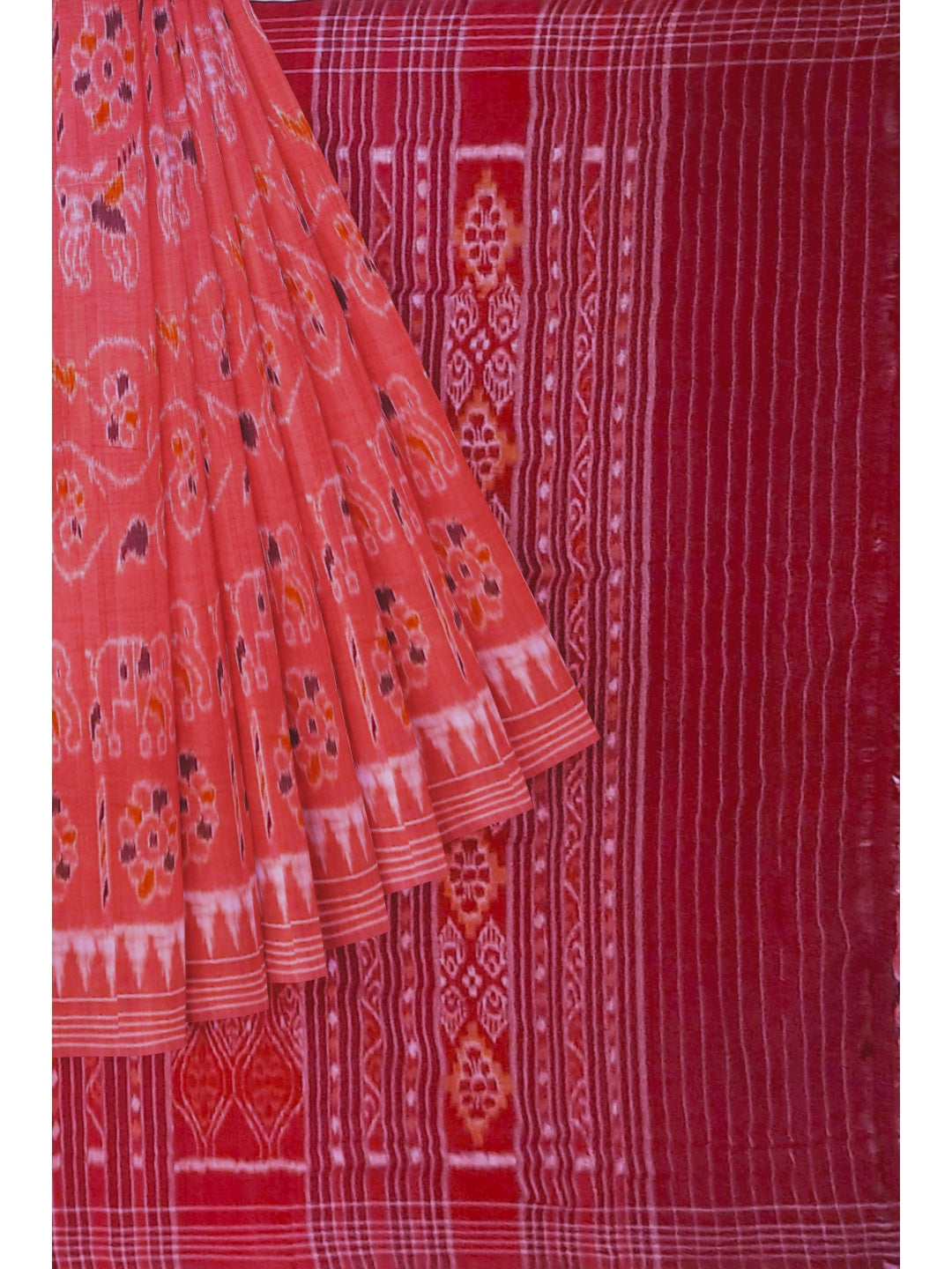 Pink with Maroon Cotton Odisha Ikat saree with mix match cotton ikat blouse piece
