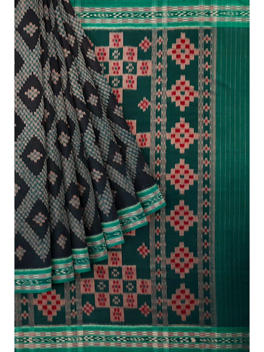 Black Cotton Tarabali Odisha Ikat saree with mix match cotton ikat blouse piece