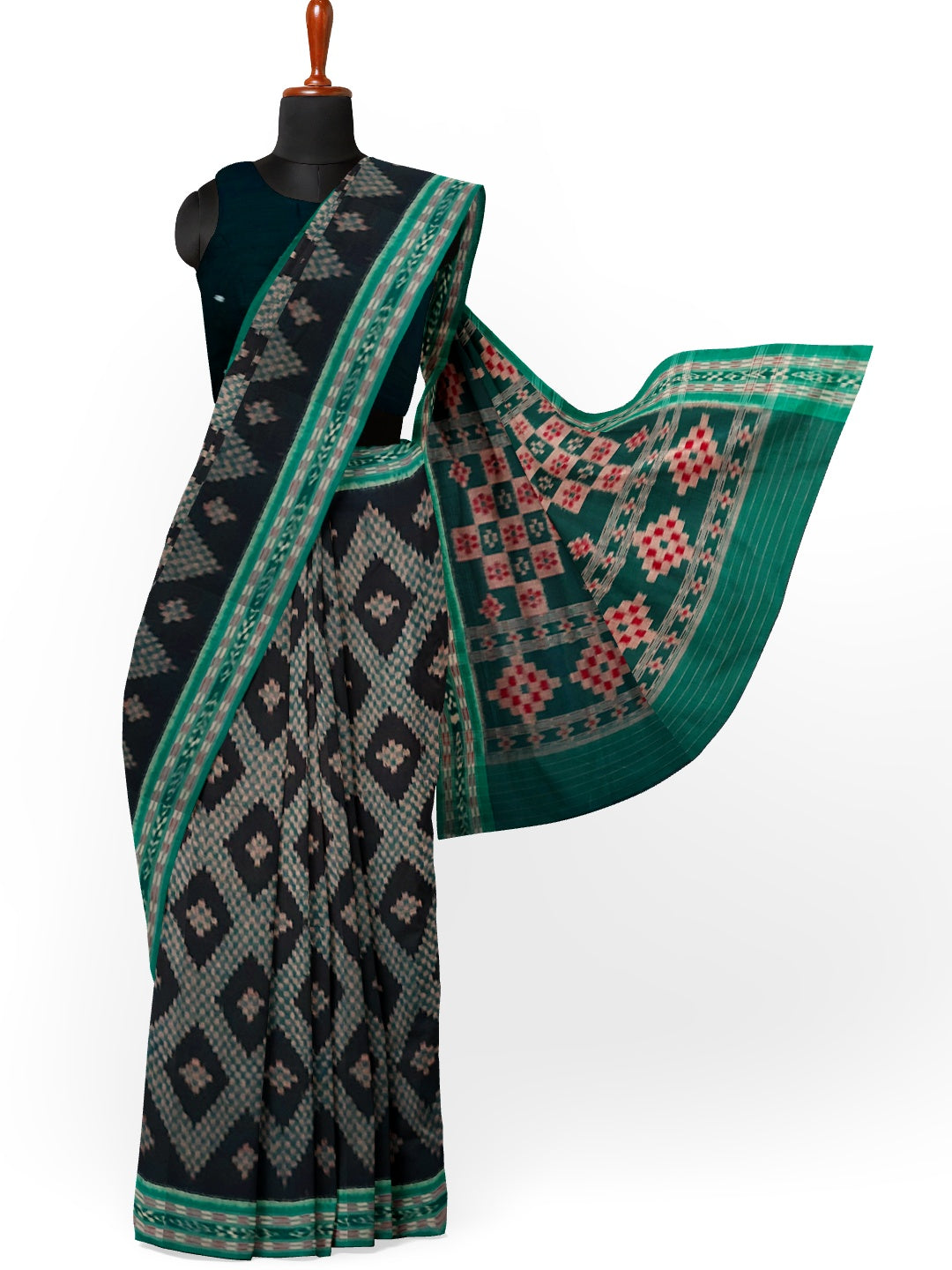 Black Cotton Tarabali Odisha Ikat saree with mix match cotton ikat blouse piece