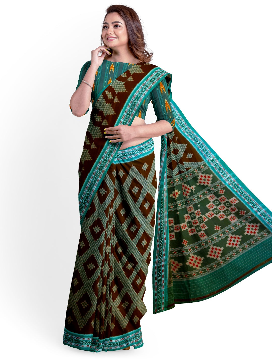 Black Cotton Tarabali Odisha Ikat saree with mix match cotton ikat blouse piece