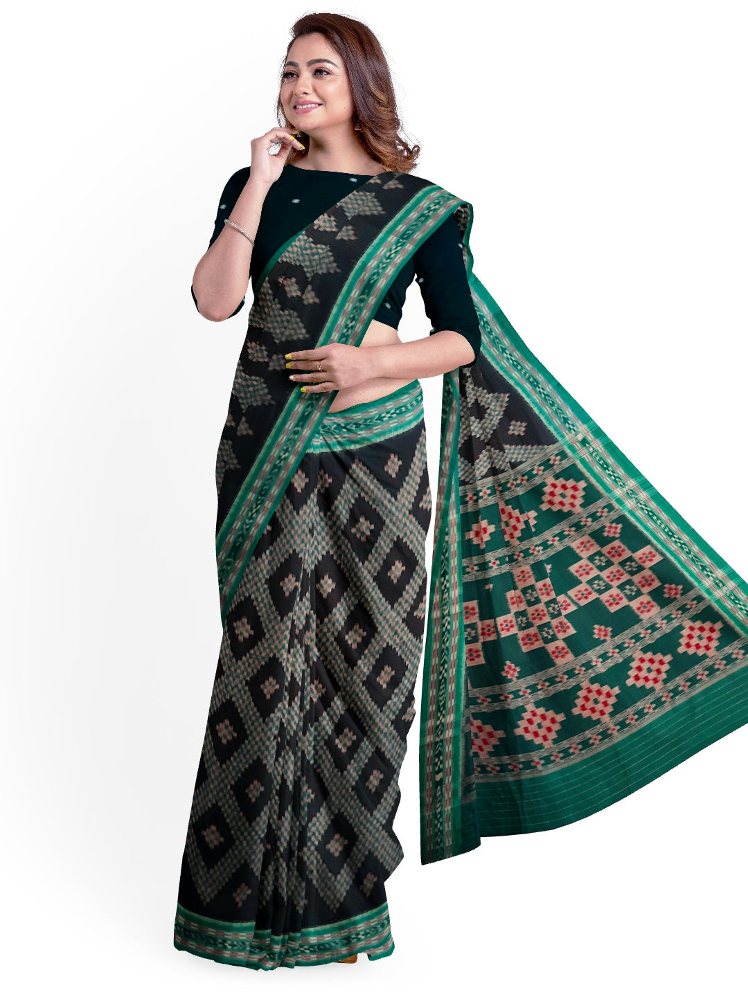 Black Cotton Tarabali Odisha Ikat saree with mix match cotton ikat blouse piece