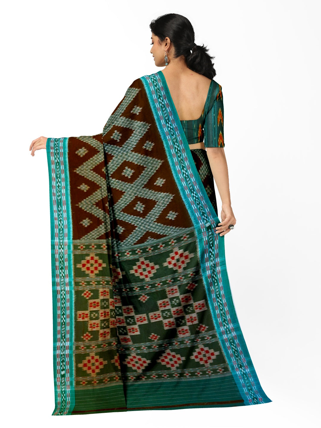 Black Cotton Tarabali Odisha Ikat saree with mix match cotton ikat blouse piece