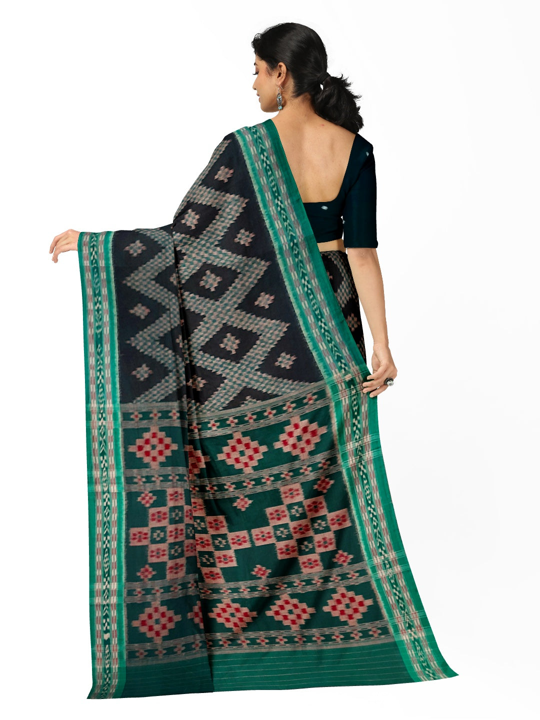 Black Cotton Tarabali Odisha Ikat saree with mix match cotton ikat blouse piece