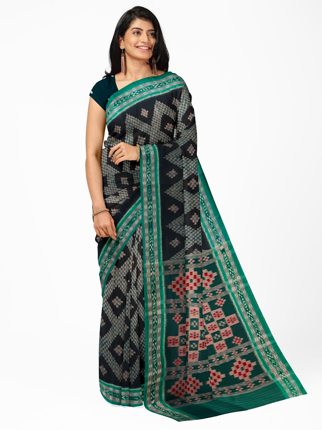 Black Cotton Tarabali Odisha Ikat saree with mix match cotton ikat blouse piece