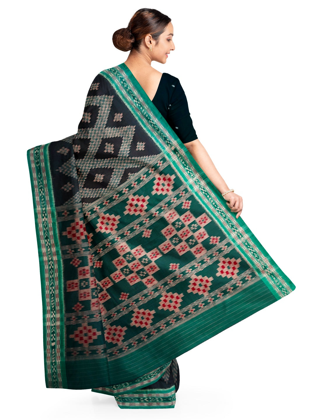 Black Cotton Tarabali Odisha Ikat saree with mix match cotton ikat blouse piece