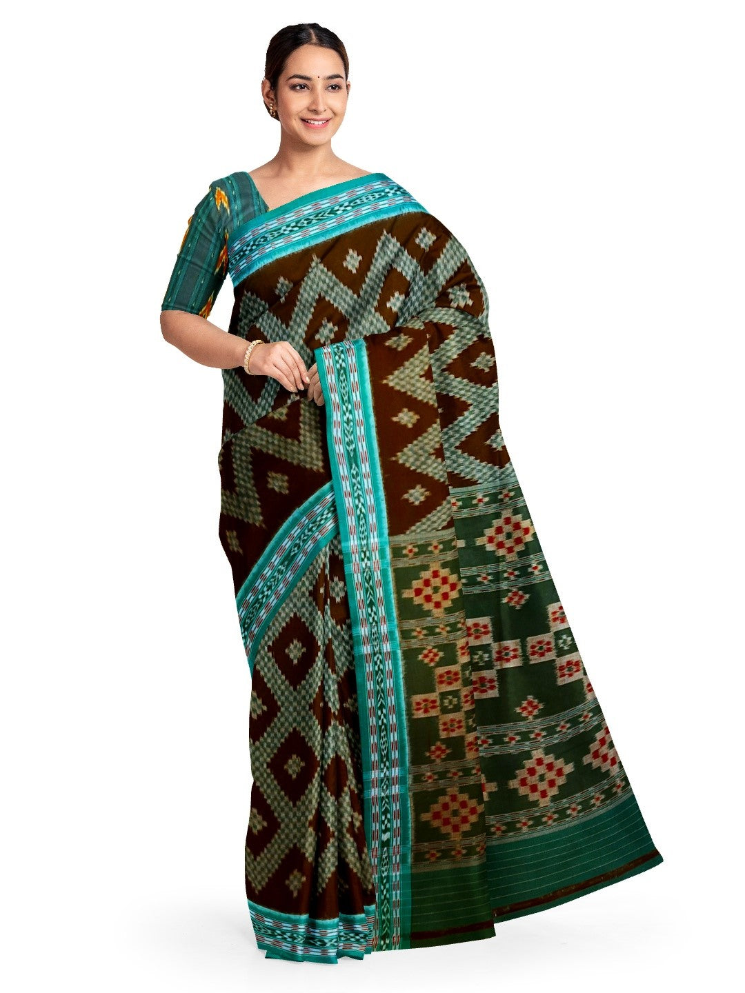 Black Cotton Tarabali Odisha Ikat saree with mix match cotton ikat blouse piece