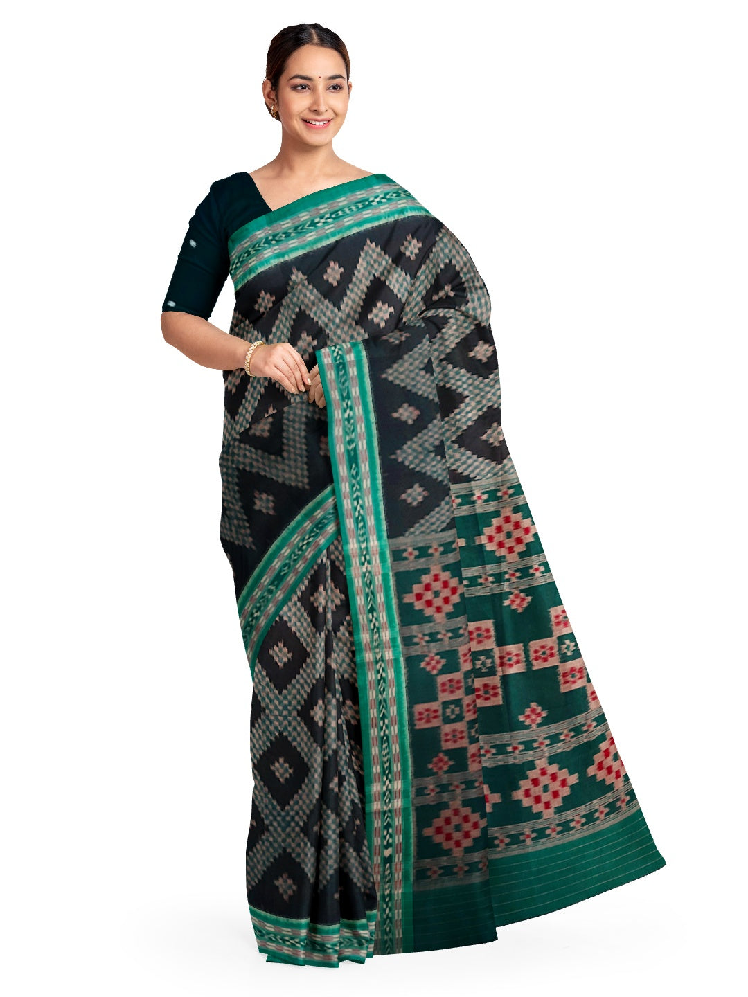 Black Cotton Tarabali Odisha Ikat saree with mix match cotton ikat blouse piece