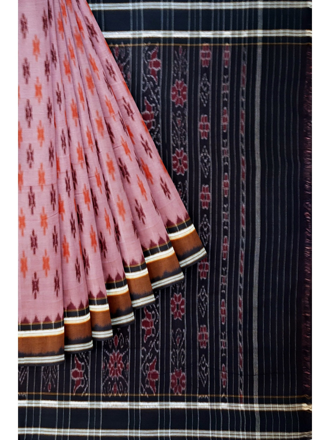Pink Cotton Odisha Ikat saree  with mix match cotton ikat blouse piece