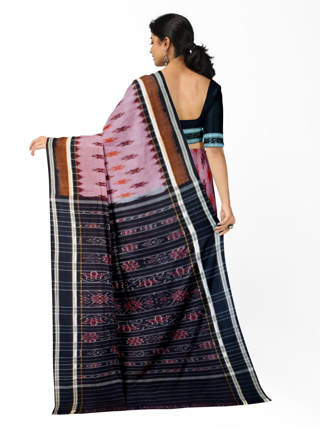 Pink Cotton Odisha Ikat saree  with mix match cotton ikat blouse piece