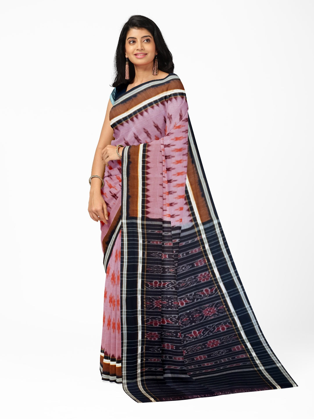 Pink Cotton Odisha Ikat saree  with mix match cotton ikat blouse piece